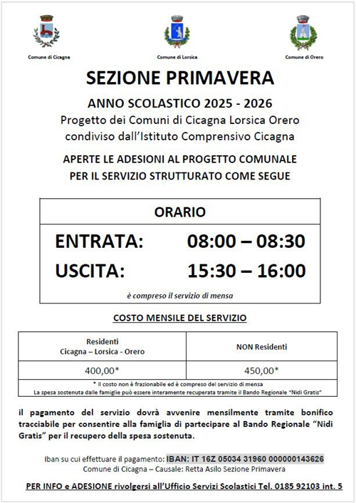 Anno Scolastico 2025/2026
Iscrizioni Sezione Primavera